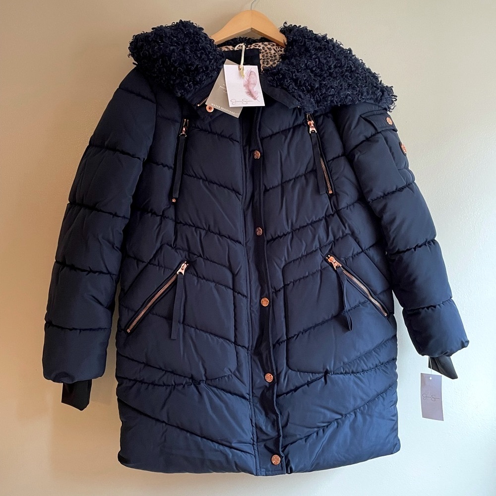 NWT navy blue water resistant puffer coat fur hood (S) 𝓢𝓐𝓛𝓔 Jessica Simpson
